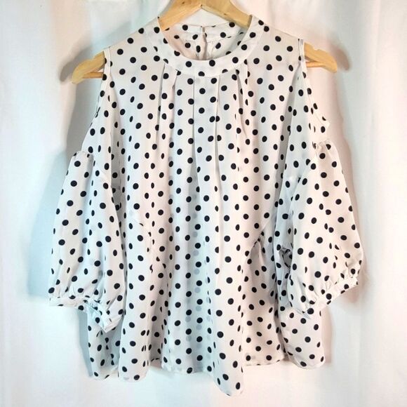 Cold Shoulder Polka Dot Blouse - Picture 1 of 16